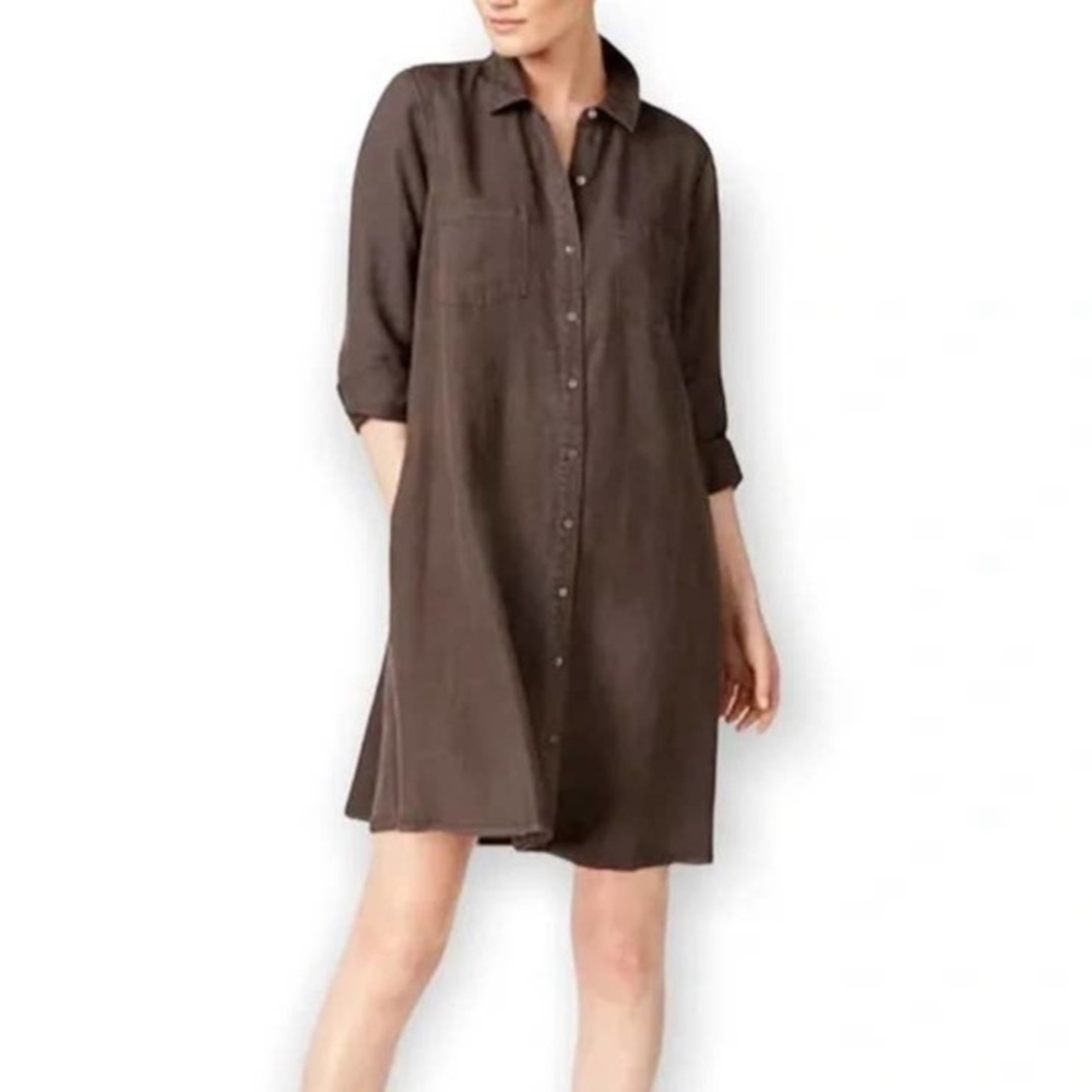 linen blend Eileen Fisher Shirt Dress with pockets Size Small